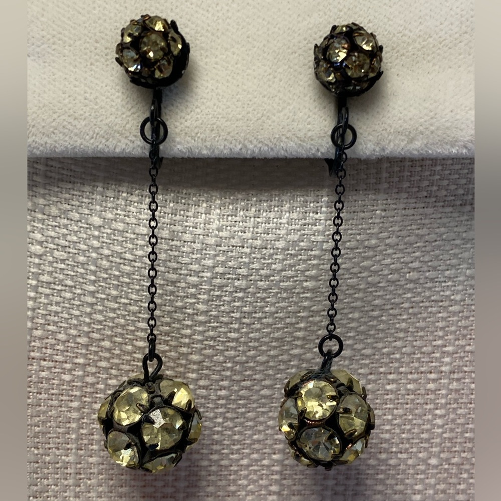 Vintage 1960’s Art Deco Dangling Disco Ball Clip On Earrings